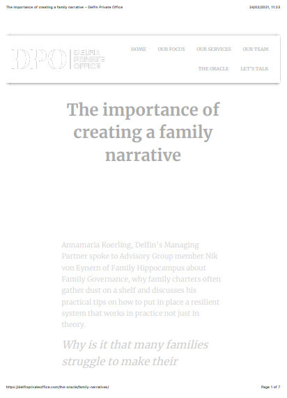 The importance of creating a family narrative – Delfin Private Office